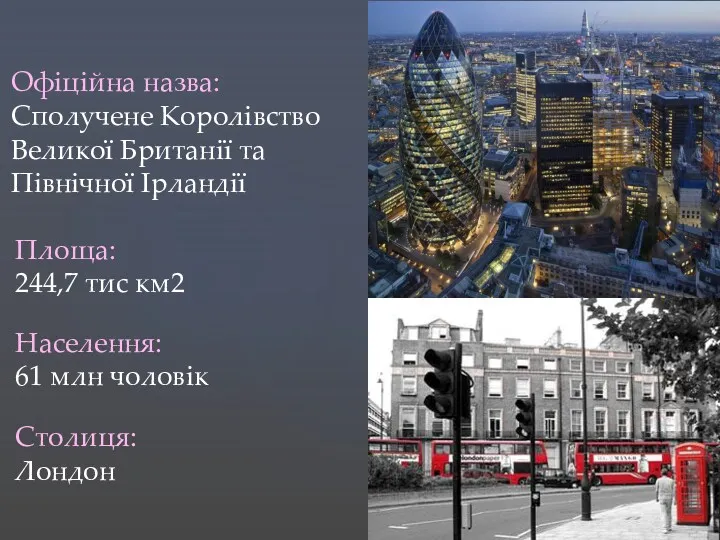 Офіційна назва: Сполучене Королівство Великої Британії та Північної Ірландії Площа: