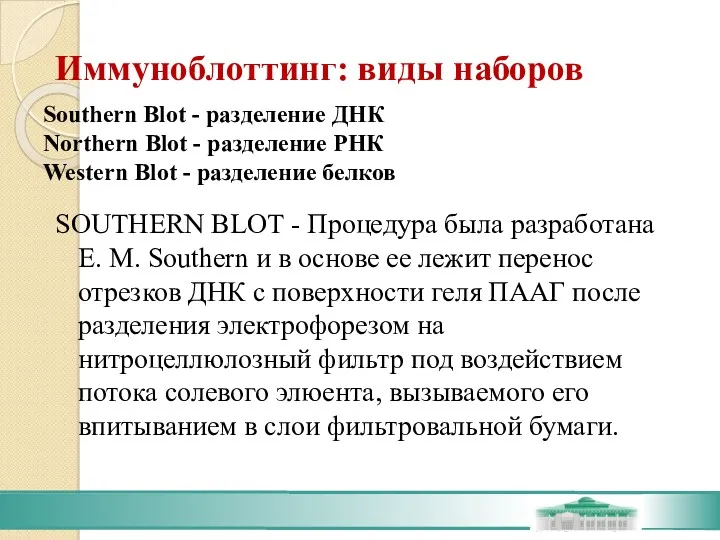 SOUTHERN BLOT - Процедура была разработана E. M. Southern и