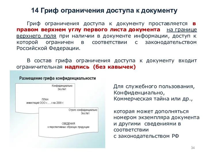 Гриф ограничения доступа к документу проставляется в правом верхнем углу