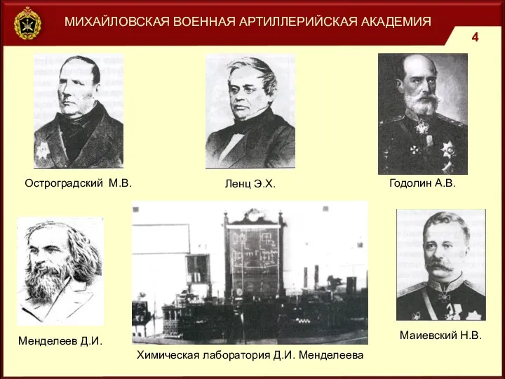 МИХАЙЛОВСКАЯ ВОЕННАЯ АРТИЛЛЕРИЙСКАЯ АКАДЕМИЯ Остроградский М.В. Ленц Э.Х. Маиевский Н.В.