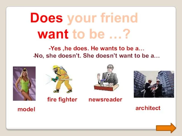 Does your friend want to be …? -Yes ,he does.