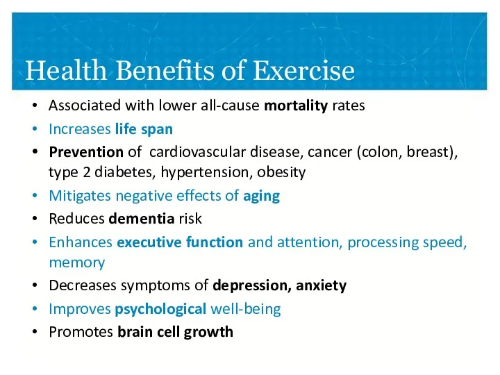 Health Benefits of Exercise Associated with lower all-cause mortality rates