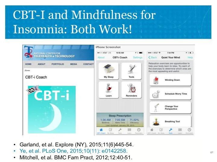 CBT-I and Mindfulness for Insomnia: Both Work! Garland, et al.
