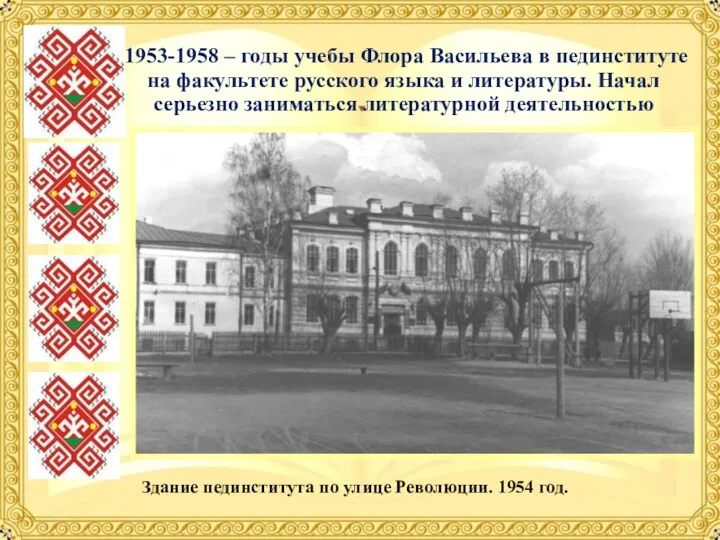 1953-1958 – годы учебы Флора Васильева в пединституте на факультете