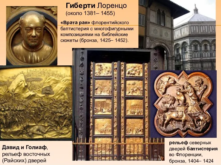 Гиберти Лоренцо (около 1381– 1455) рельеф северных дверей баптистерия во Флоренции, бронза, 1404–
