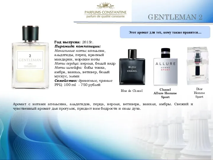 GENTLEMAN 2 Этот аромат для тех, кому также нравится… Blue