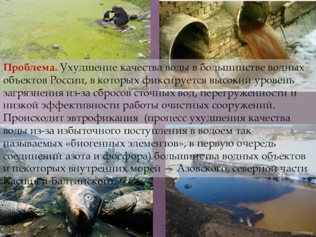 Проблема. Ухудшение качества воды в большинстве водных объектов России, в