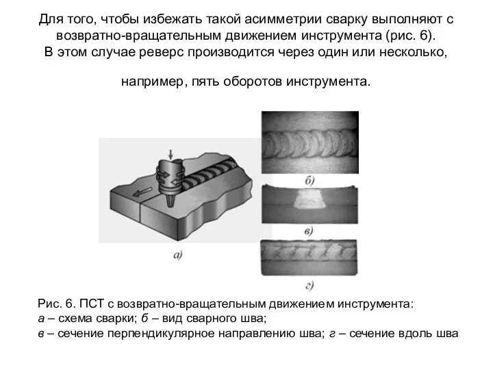 Для того, чтобы избежать такой асимметрии сварку выполняют с возвратно-вращательным