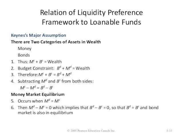 Relation of Liquidity Preference Framework to Loanable Funds Keynes’s Major