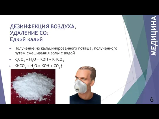 ДЕЗИНФЕКЦИЯ ВОЗДУХА, УДАЛЕНИЕ СО2 Едкий калий Получение из кальцинированного поташа,