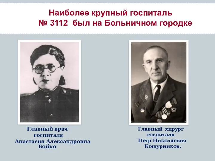 Наиболее крупный госпиталь № 3112 был на Больничном городке Главный