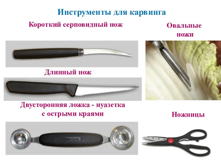 Короткий серповидный нож Длинный нож Овальные ножи Двусторонняя ложка -