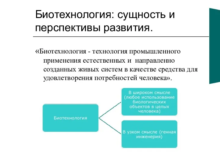 Биотехнология: сущность и перспективы развития. «Биотехнология - технология промышленного применения