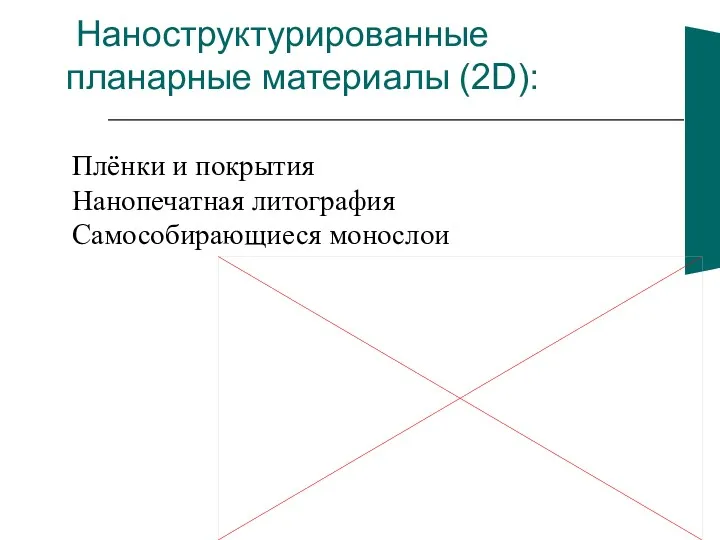 Наноструктурированные планарные материалы (2D): Плёнки и покрытия Нанопечатная литография Самособирающиеся монослои