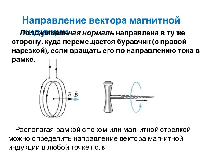 Направление вектора магнитной индукции Положительная нормаль направлена в ту же