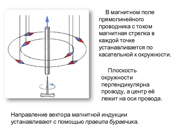В магнитном поле прямолинейного проводника с током магнитная стрелка в