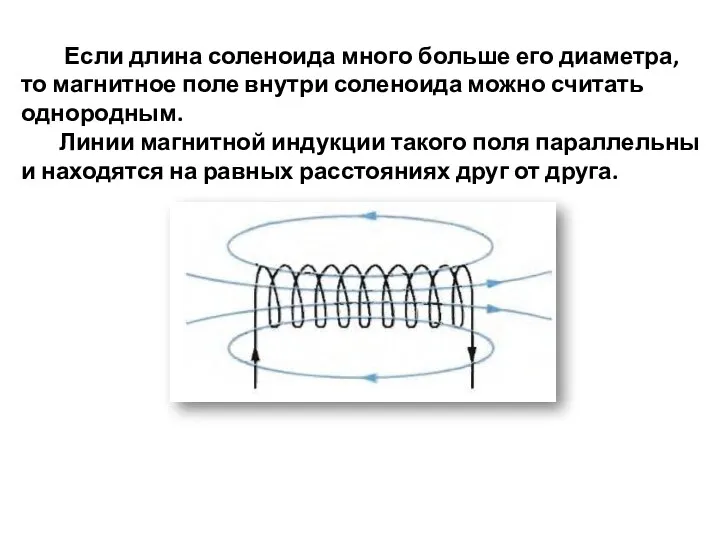 Если длина соленоида много больше его диаметра, то магнитное поле