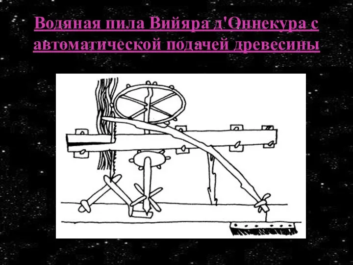 Водяная пила Вийяра д'Оннекура с автоматической подачей древесины