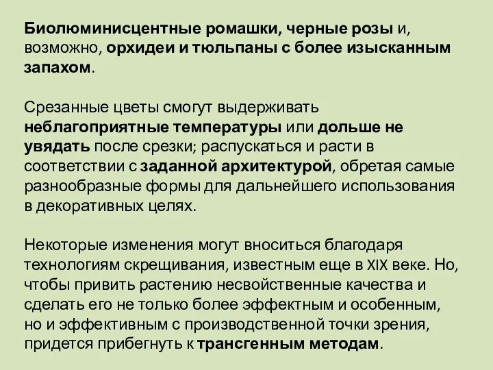 Биолюминисцентные ромашки, черные розы и, возможно, орхидеи и тюльпаны с