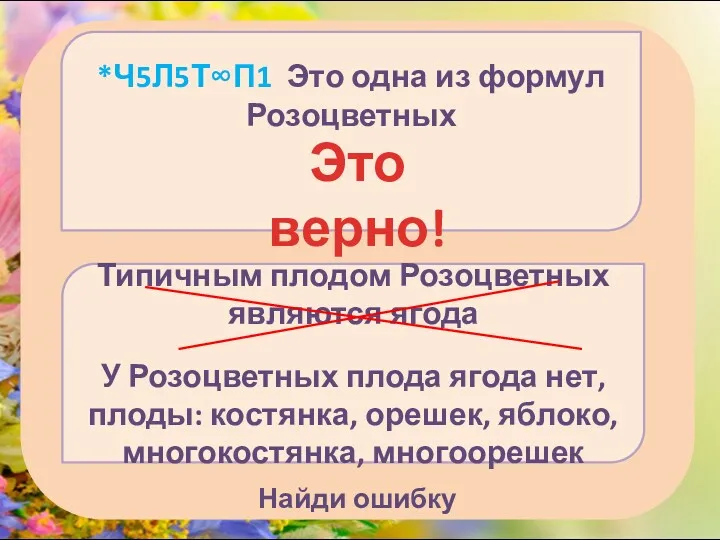 Найди ошибку Типичным плодом Розоцветных являются ягода У Розоцветных плода