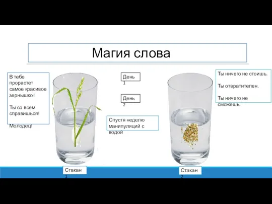 Магия слова Стакан 1 Стакан 2 День 1 В тебе