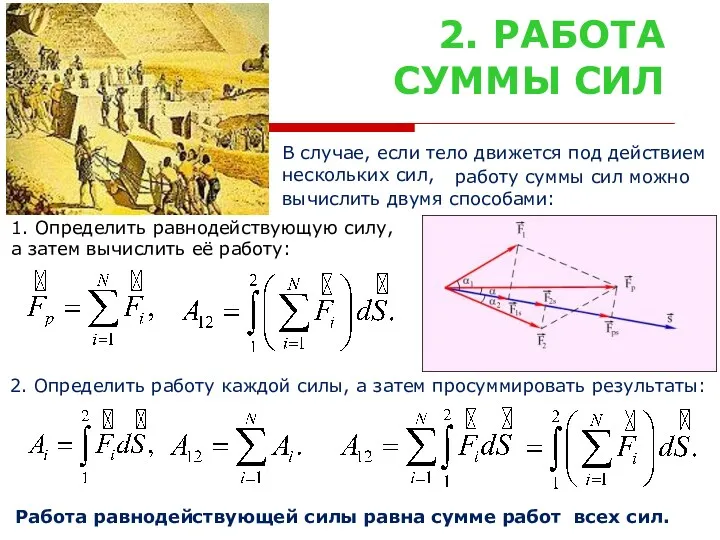 2. РАБОТА СУММЫ СИЛ В случае, если тело движется под