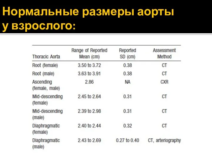 Нормальные размеры аорты у взрослого: