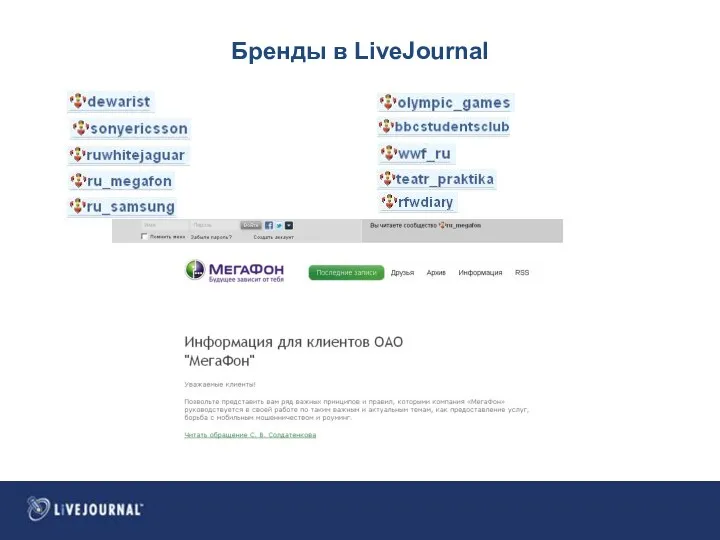 Бренды в LiveJournal