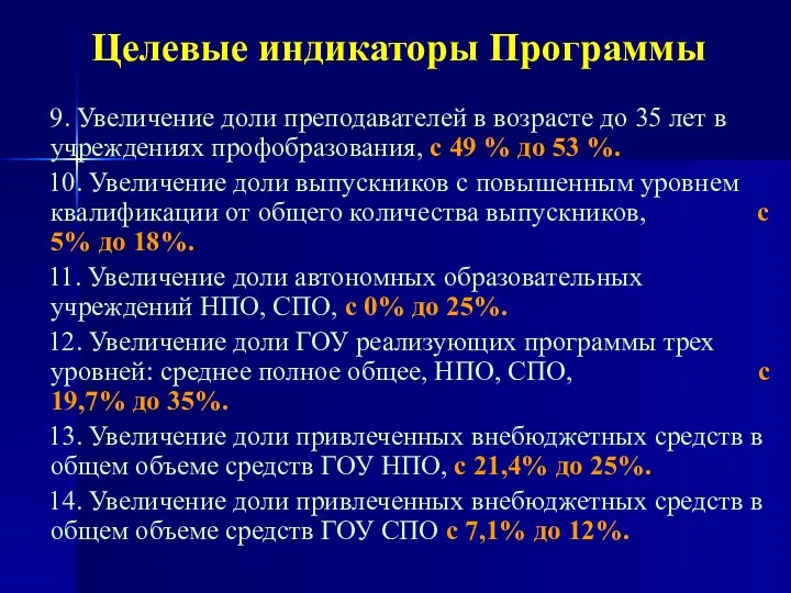 Целевые индикаторы Программы 9. Увеличение доли преподавателей в возрасте до