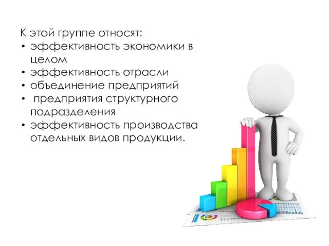 К этой группе относят: эффективность экономики в целом эффективность отрасли