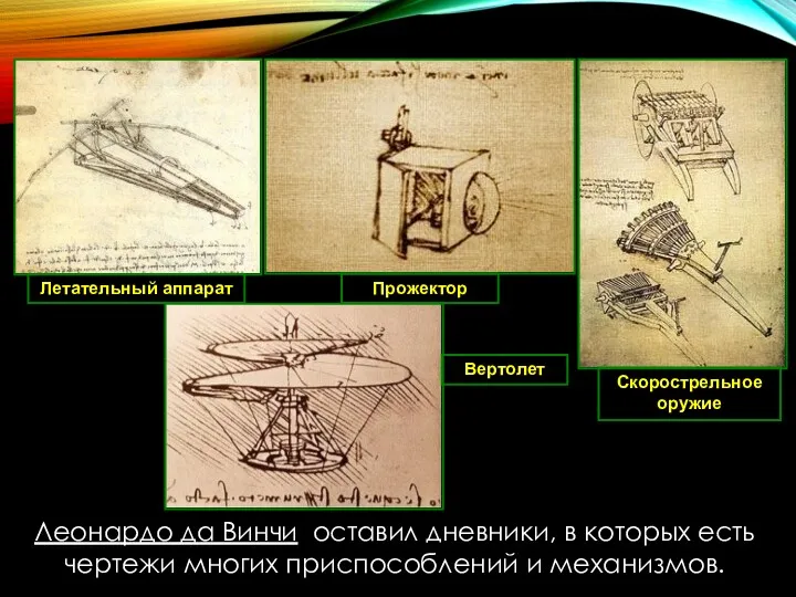 Летательный аппарат Леонардо да Винчи оставил дневники, в которых есть