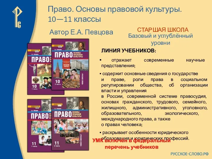 Базовый и углублённый уровни Право. Основы правовой культуры. 10—11 классы