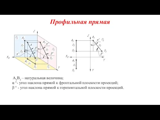 Профильная прямая А3В3 – натуральная величина; α °- угол наклона