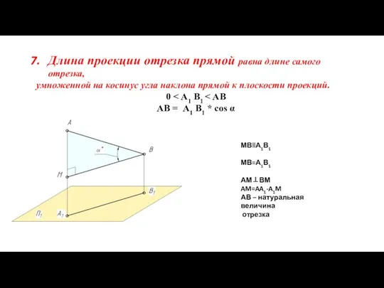 Длина проекции отрезка прямой равна длине самого отрезка, умноженной на