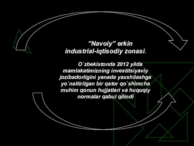 “Navoiy” erkin industrial-iqtisodiy zonasi. O`zbekistonda 2012 yilda mamlakatimizning investitsiyaviy jozibadorligini