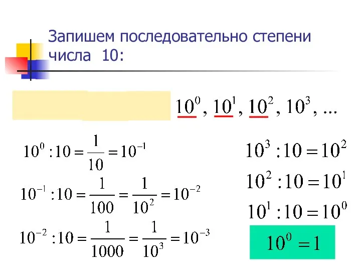 Запишем последовательно степени числа 10: