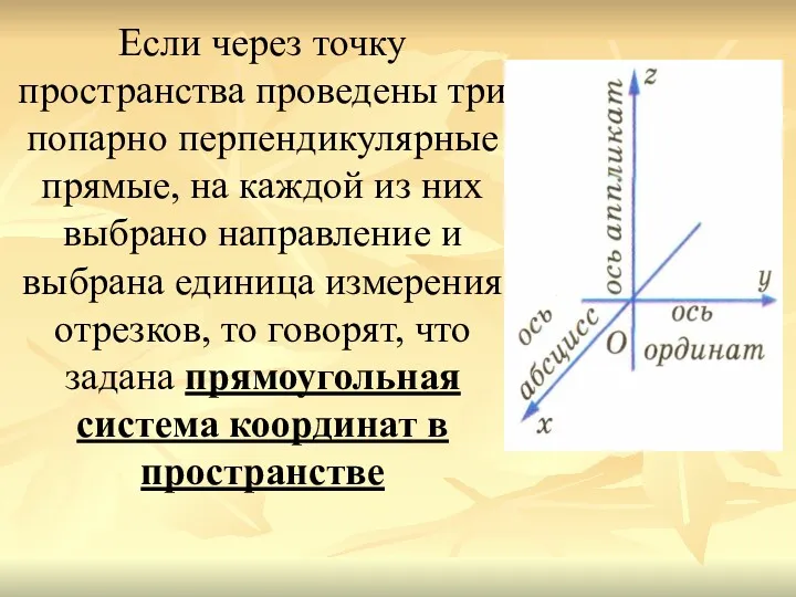 Если через точку пространства проведены три попарно перпендикулярные прямые, на