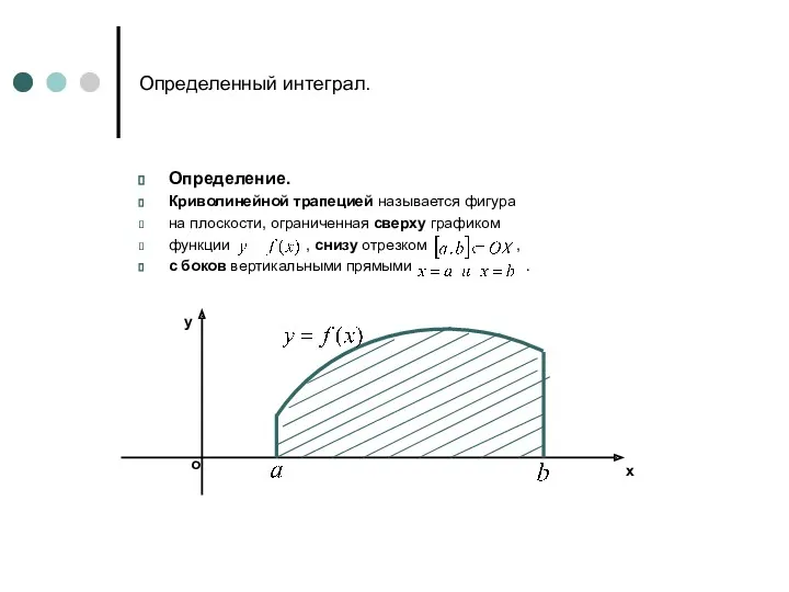 Определенный интеграл. Определение. Криволинейной трапецией называется фигура на плоскости, ограниченная сверху графиком функции