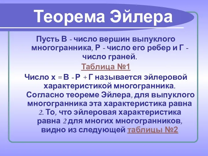 Пусть В - число вершин выпуклого многогранника, Р - число