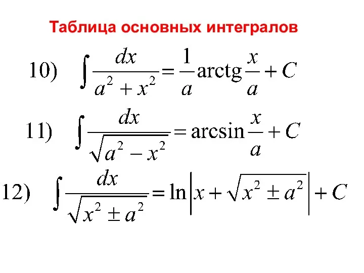 Таблица основных интегралов