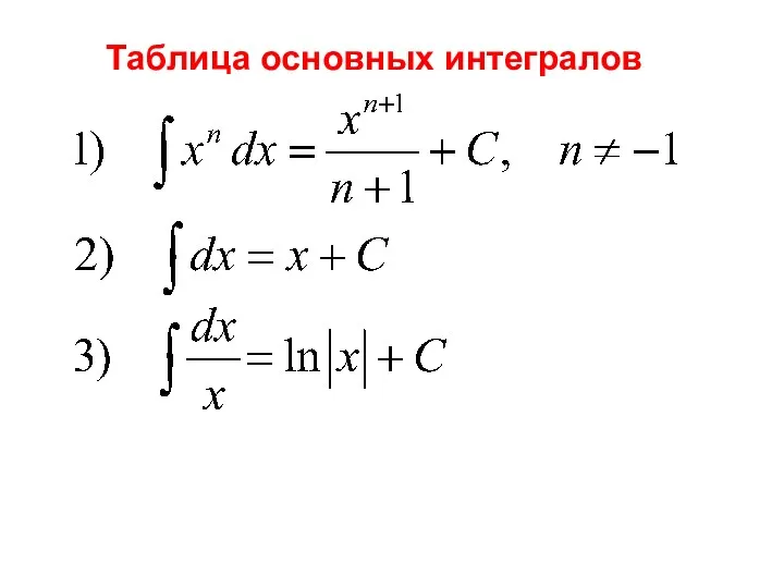 Таблица основных интегралов