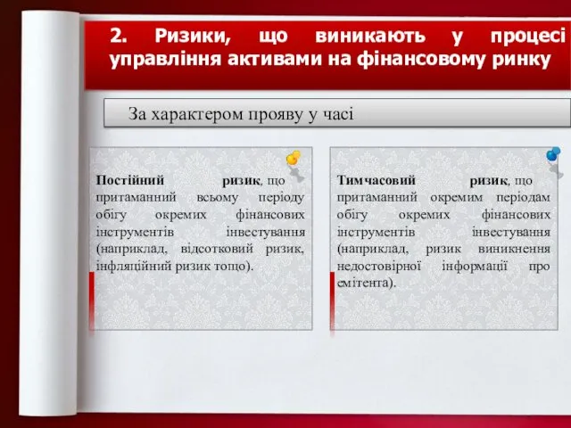 За характером прояву у часі Постійний ризик, що притаманний всьому