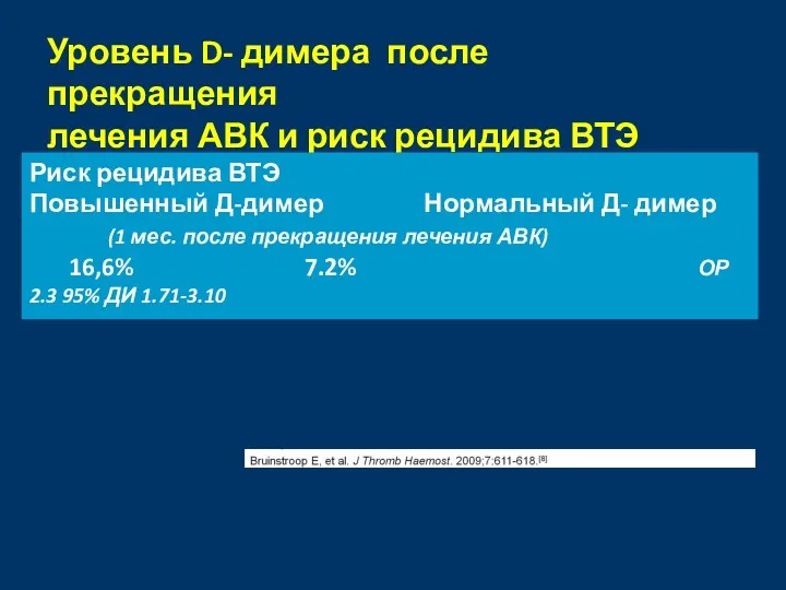 Уровень D- димера после прекращения лечения АВК и риск рецидива