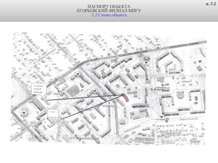 ПАСПОРТ ОБЪЕКТА ЕГОРЬЕВСКИЙ ФИЛИАЛ МПГУ 3.2 Схема объекта п. 3.2