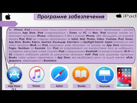 Програмне забезпечення Як і iPhone, iPad використовує тільки власне програмне