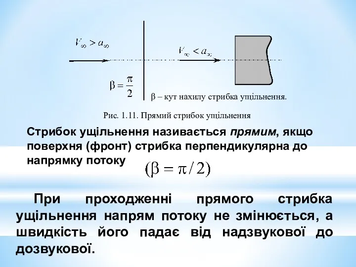 Стрибок ущільнення називається прямим, якщо поверхня (фронт) стрибка перпендикулярна до