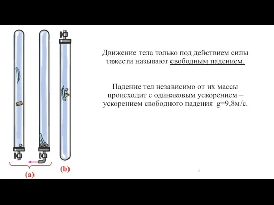 Движение тела только под действием силы тяжести называют свободным падением.