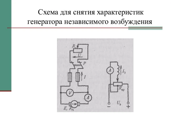 Схема для снятия характеристик генератора независимого возбуждения