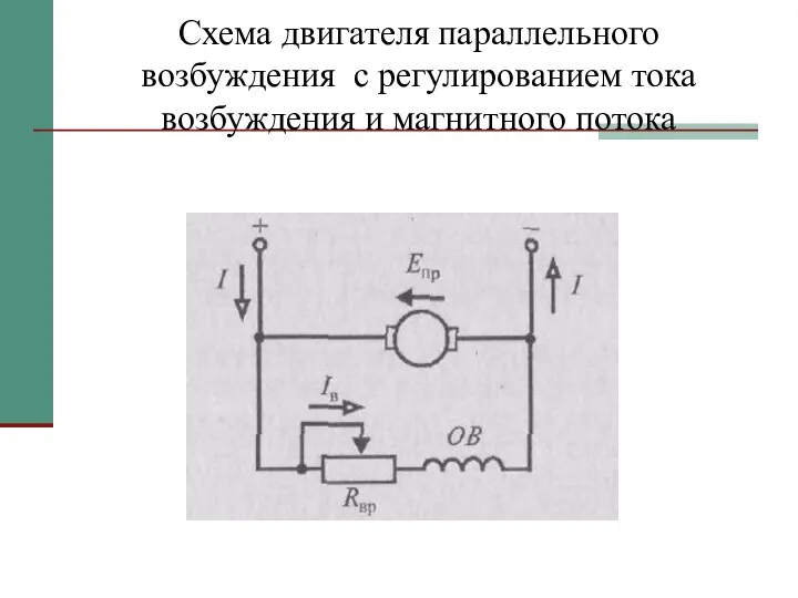 Схема двигателя параллельного возбуждения с регулированием тока возбуждения и магнитного потока