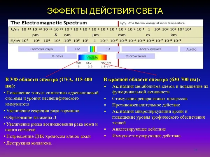 В красной области спектра (630-700 нм): Активация метаболизма клеток и